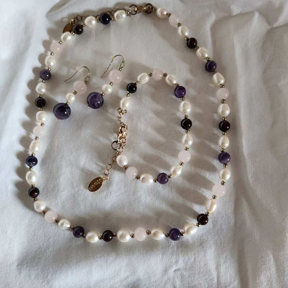 Lilac and Purple Necklace, Bracelet and Earring set